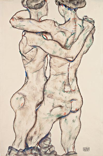 Naked Girls Embracing, 1914 | Schiele | Painting Reproduction