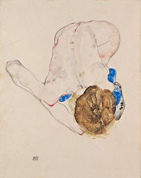 Akt mit blauen Strümpfen, sich vorbeugend, 1912 | Schiele