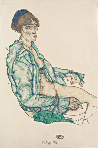 Sitzender Halbakt mit blauem Haarband, 1914 | Schiele | Gemälde Reproduktion