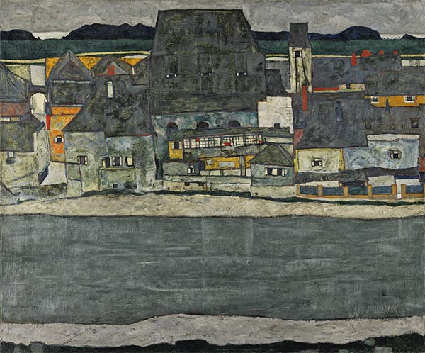 Häuser am Fluss (die Altstadt), 1914 | Schiele | Gemälde Reproduktion