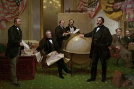 William Henry Seward und Eduard de Stoeckl aus Russland verhandeln den Kauf des Territoriums Alaska | Leutze | Gemälde Reproduktion