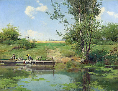 Laundry at the Edge of the River, 1882 | Emilio Sanchez-Perrier | Painting Reproduction
