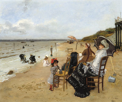 Mother and Daughter on the Beach, 1885 | Ernest-Ange Duez | Painting Reproduction