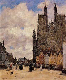 Abbeville, Street and the Church of Saint-Volfran, 1884 by Eugene Boudin | Painting Reproduction