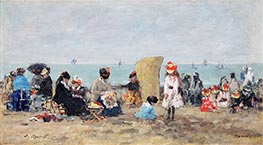 Scene at the Beach in Trouville, 1881 by Eugene Boudin | Painting Reproduction