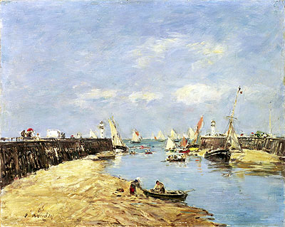 Trouville, the Jettys, Low Tide, 1896 by Eugene Boudin | Painting Reproduction