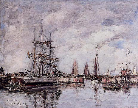Deauville, Norwegian Three-Master Leaving Port, 1897 by Eugene Boudin | Painting Reproduction