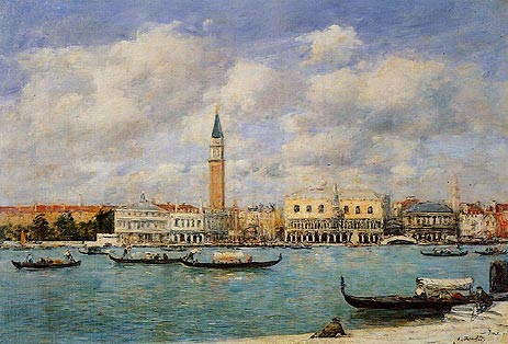 Venice, The Campanile, View of Canal San Marco, 1895 by Eugene Boudin | Painting Reproduction
