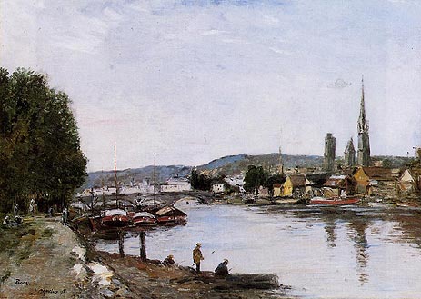 Rouen, Blick von der Queen's Way, 1895 von Eugene Boudin | Gemälde-Reproduktion