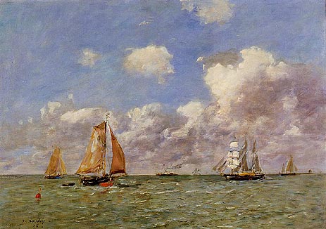 Fishing Boats at Sea, 1895 | Eugene Boudin | Gemälde Reproduktion