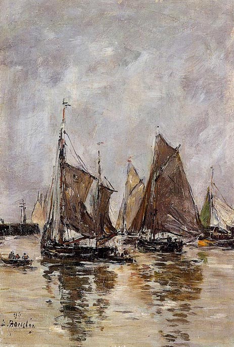 Trouville, Sardine Boats Getting Under Way, 1894 | Eugene Boudin | Gemälde Reproduktion