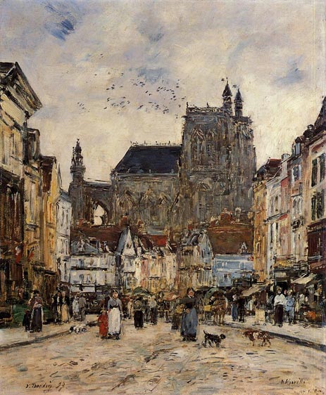 Abbeville, Street and the Church of Saint-Vulfran, 1894 | Eugene Boudin | Painting Reproduction