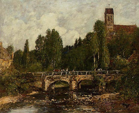 Saint-Cenery, the Church and the Bridge, 1892 | Eugene Boudin | Painting Reproduction