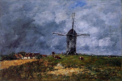 Cayeux. Windmill in the Countryside, Morning | Eugene Boudin | Painting Reproduction