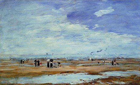 Deauville, the Beach, Low Tide, c.1885/90 | Eugene Boudin | Painting Reproduction
