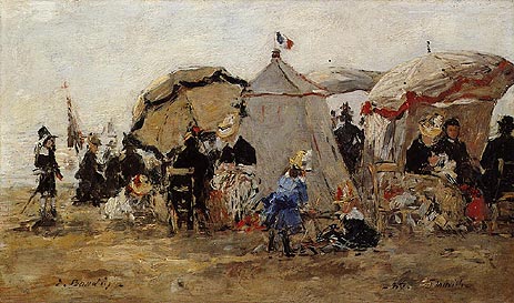 Women and Children on the Beach at Trouville, 1880 | Eugene Boudin | Painting Reproduction