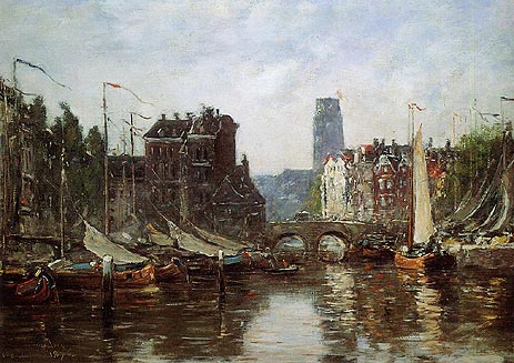 Rotterdam, Die Börsenbrücke, 1876 von Eugene Boudin | Gemälde-Reproduktion