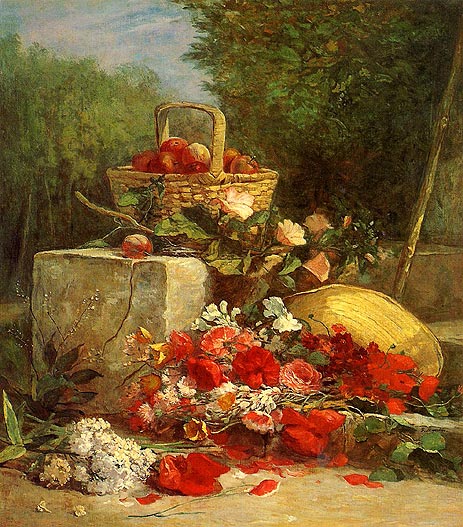 Flowers and Fruit in a Garden, 1869 | Eugene Boudin | Painting Reproduction