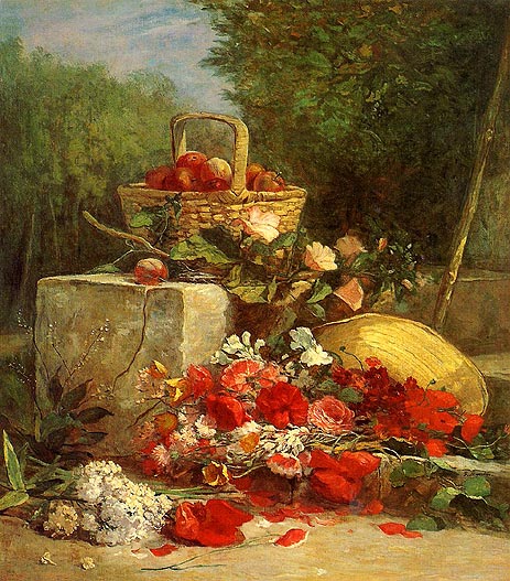 Blumen und Früchte in einem Garten, 1869 von Eugene Boudin | Gemälde-Reproduktion