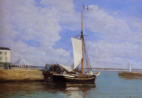 Honfleur, Der Hafen, Festgemachtes Segelboot, c.1856/60 von Eugene Boudin | Gemälde-Reproduktion