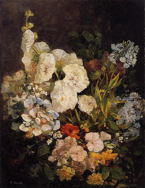 Spray of Flowers - Holyhocks, 1858 | Eugene Boudin | Painting Reproduction