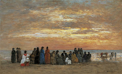 Figuren am Strand in Trouville, 1869 von Eugene Boudin | Gemälde-Reproduktion