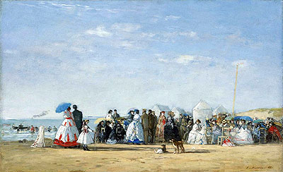 Fashionable Figures on the Beach, 1865 | Eugene Boudin | Painting Reproduction