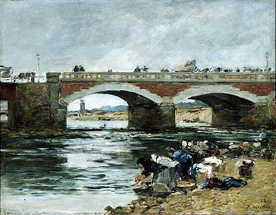 Washerwomen near a Bridge, 1883 | Eugene Boudin | Painting Reproduction
