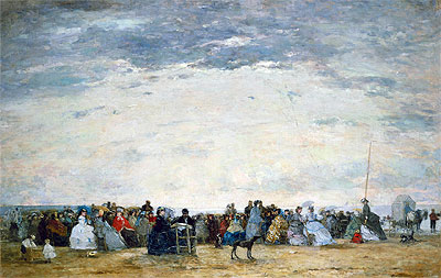 Vacationers on the Beach at Trouville, 1864 | Eugene Boudin | Gemälde Reproduktion