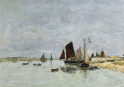 Etaples, Boats in the Harbour, 1876 | Eugene Boudin | Painting Reproduction