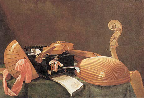 Still-life with Musical Instruments, c.1650 by Baschenis | Painting Reproduction