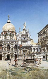 The Courtyard of the Doge's Palace, Venice, 1888 by Federico del Campo | Painting Reproduction