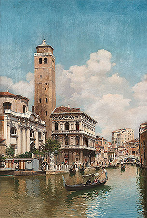 Gondolas on a Venetian Canal, 1905 | Federico del Campo | Painting Reproduction