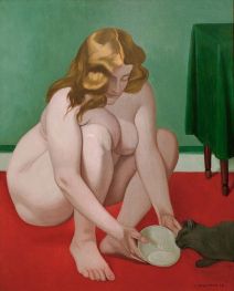 Crouching Woman Offering Milk to a Cat, 1919 by Félix Vallotton | Painting Reproduction