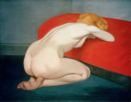 Nackte Frau kniend vor rotem Sofa, 1915 von Félix Vallotton | Gemälde-Reproduktion