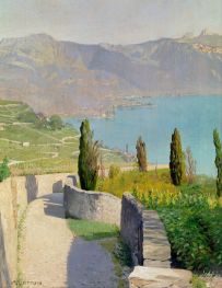 Landschaft am See von Chexbres aus, n.d von Félix Vallotton | Gemälde-Reproduktion