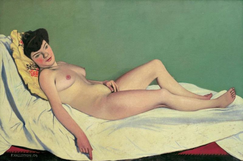 Nackte Frau auf weißem Laken liegend, gelbes Kissen, 1904 | Félix Vallotton