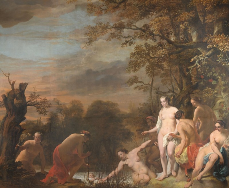 Die Auffindung des Moses. Pharaos Tochter findet Moses im Binsenkörbchen, c.1660/63 | Ferdinand Bol