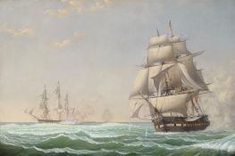 Die US-Fregatte 'President' im Einsatz gegen das britische Geschwader | Fitz Henry Lane | Gemälde Reproduktion