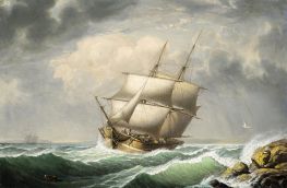 Brig Off the Maine Coast, 1851 by Fitz Henry Lane | Painting Reproduction
