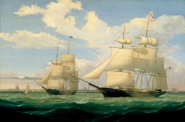 The Ships 'Winged Arrow' and 'Southern Cross' in Boston Harbor, 1853 by Fitz Henry Lane | Painting Reproduction