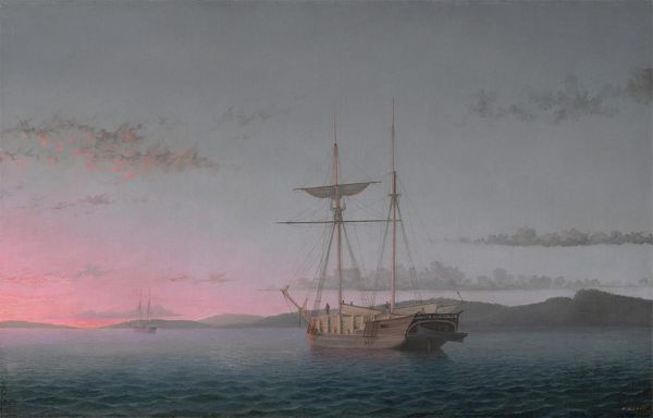 Holzfällerschoner am Abend in der Penobscot Bay, 1863 | Fitz Henry Lane | Gemälde Reproduktion