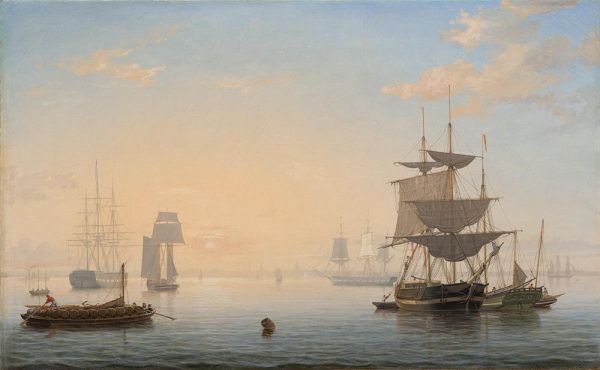 Hafen von Boston, mit der Stadt in der Ferne, c.1846/47 | Fitz Henry Lane | Gemälde Reproduktion