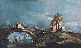 Capriccio: Lake, Bridge and Ruins, a.1770 by Francesco Guardi | Painting Reproduction
