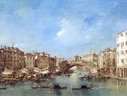 Venice: the Grand Canal with the Riva del Vin and Rialto Bridge | Francesco Guardi | Painting Reproduction