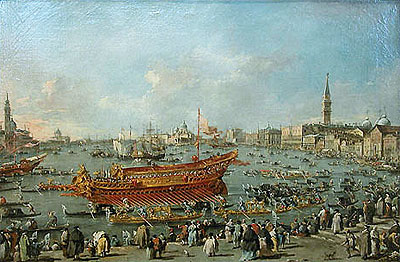 Der Bucintoro fährt zum Lido von Venedig am Himmelfahrtstag | Francesco Guardi | Gemälde Reproduktion