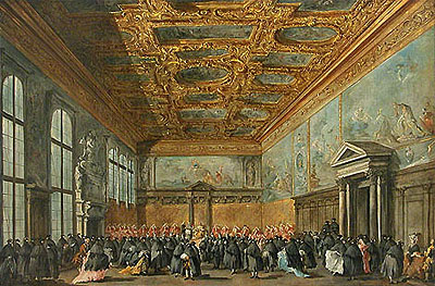 The Doge of Venice Grants an Audience in the Sala del Collegio in the Ducal Palace, c.1775/80 | Francesco Guardi | Painting Reproduction