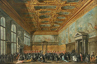 Der Doge von Venedig gewährt eine Audienz im Saal des Collegio im Dogenpalast | Francesco Guardi | Gemälde Reproduktion