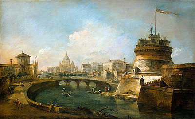 Fantasievolle Ansicht der Engelsburg, Rom | Francesco Guardi | Gemälde Reproduktion