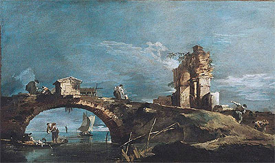 Capriccio: See, Brücke und Ruinen | Francesco Guardi | Gemälde Reproduktion